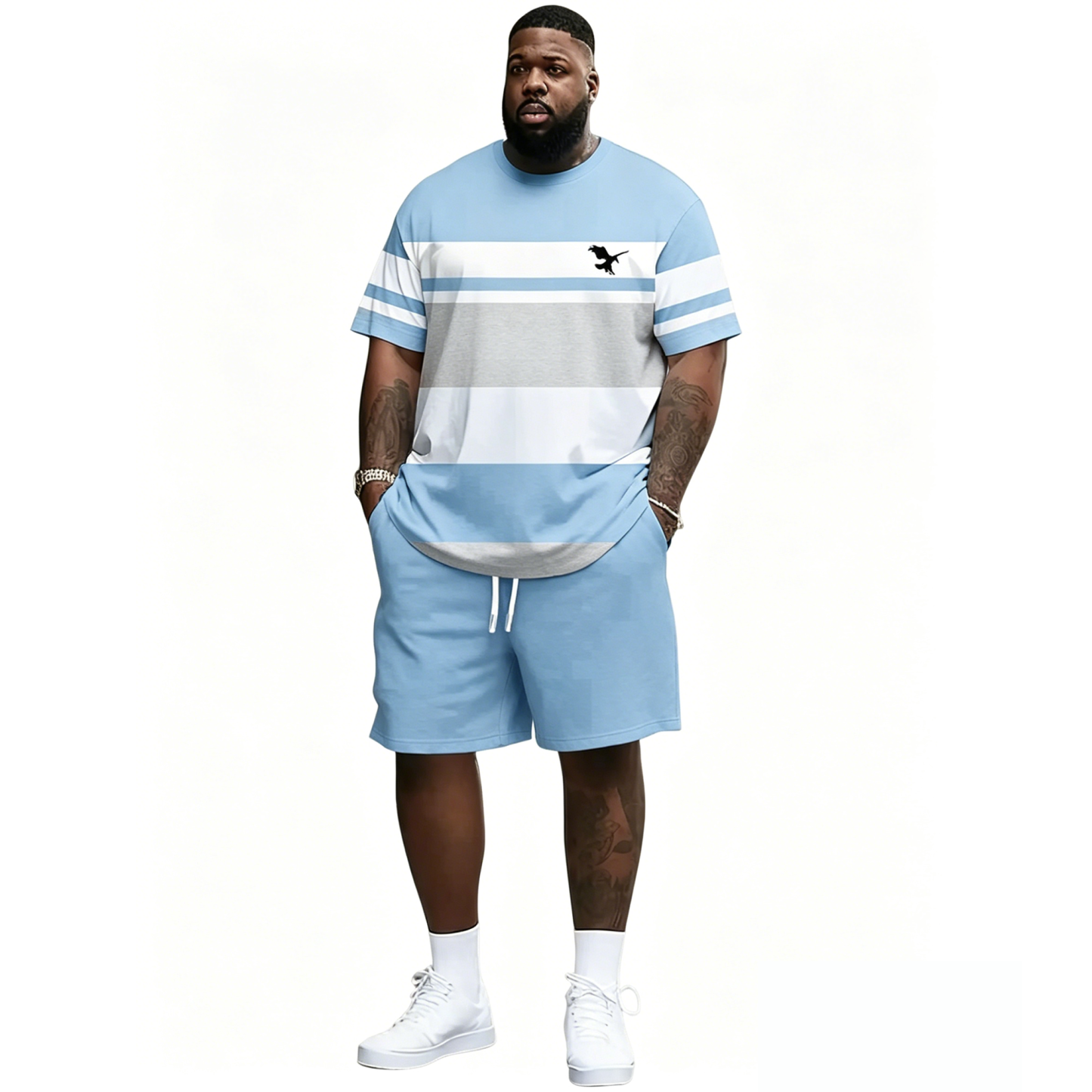 Men's Summer 2-Piece Set – Ultra-Breathable 3D Print Tee & Shorts, All-Day Comfort