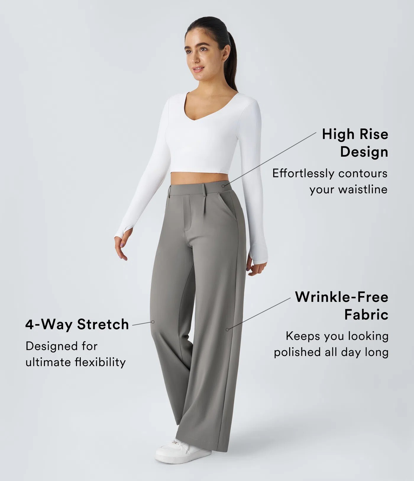 High-waisted Straight Leg Work Pants with Pockets