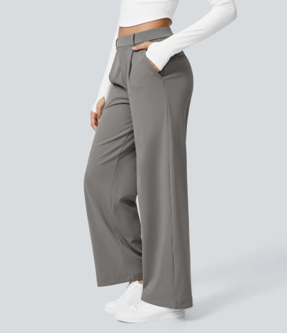 High-waisted Straight Leg Work Pants with Pockets