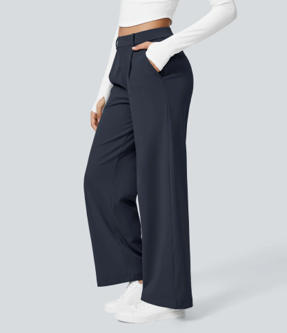 High-waisted Straight Leg Work Pants with Pockets