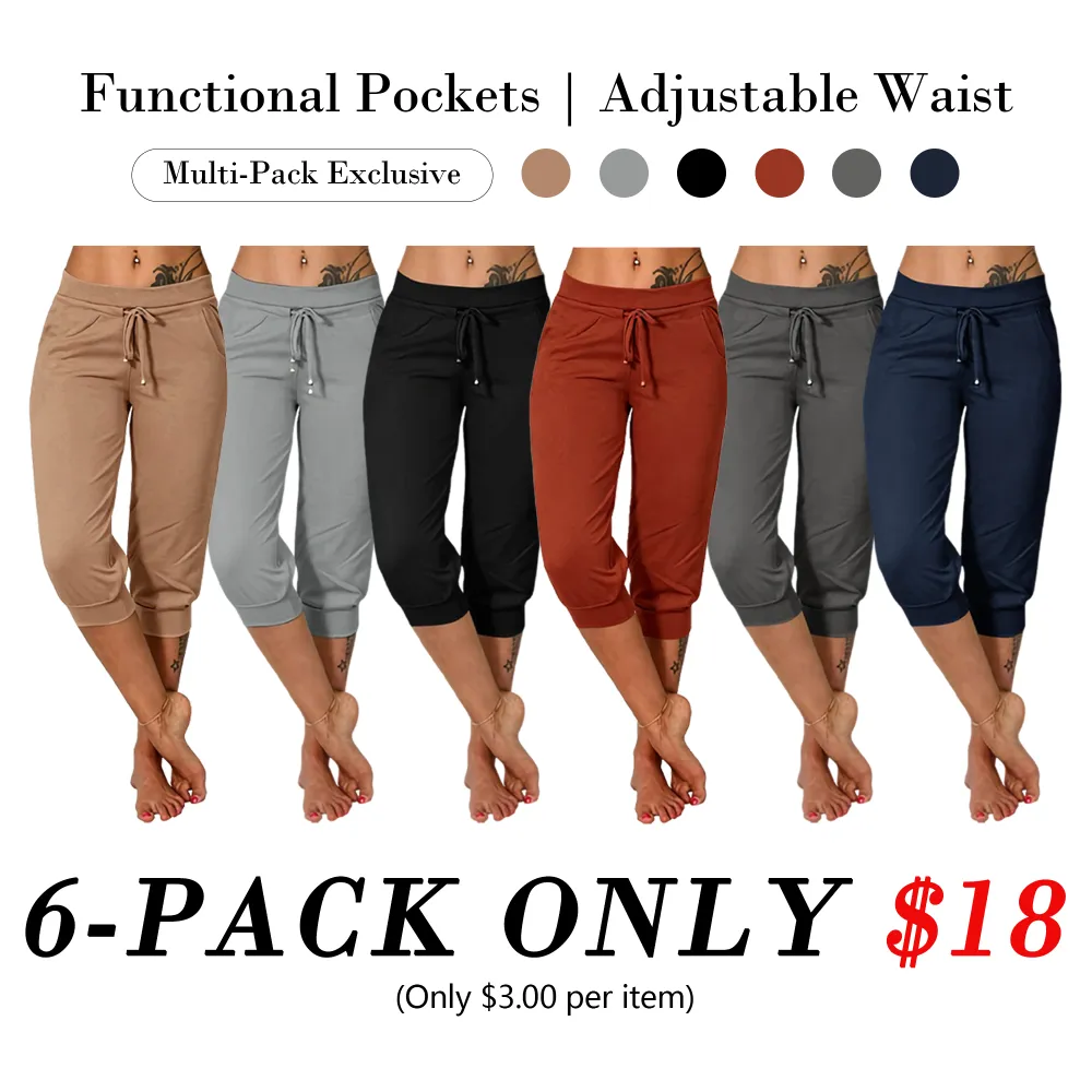 ⚡Final Clearance🔥[XS-4XL]Women's Plain Drawstring Waist Capris Pants