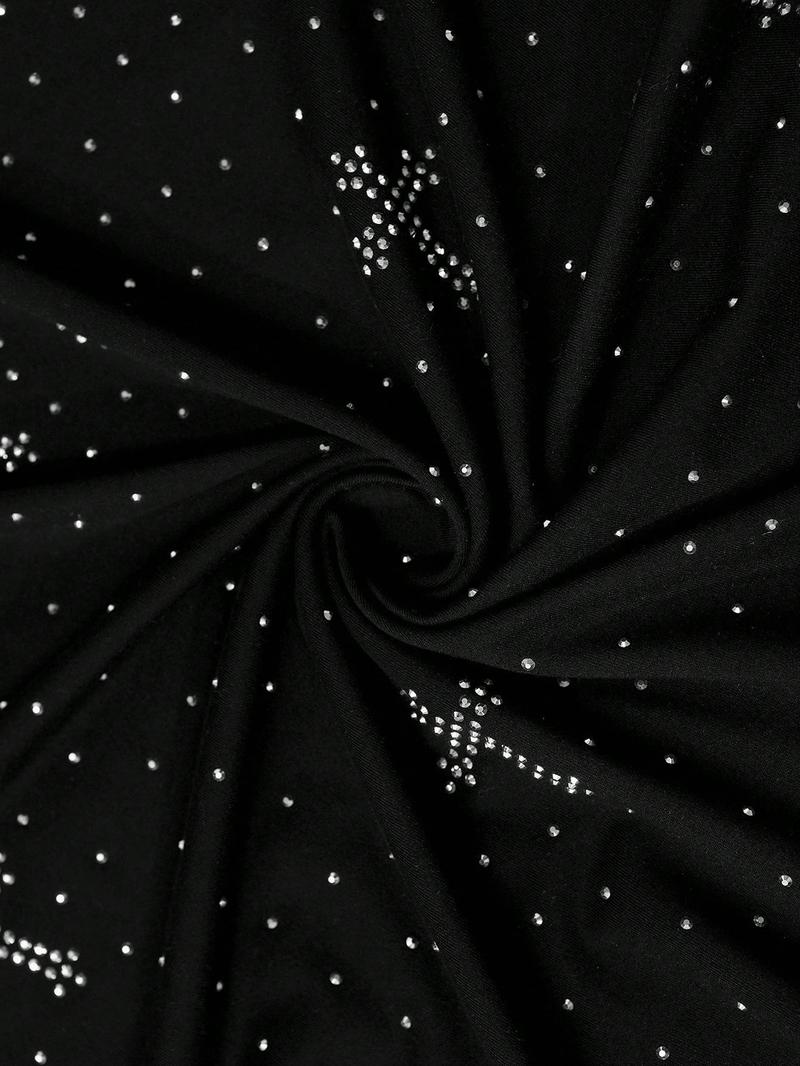 Unisex Rhinestone Cross Pattern T-Shirt, Street Style Glam Top, Sparkling Fashion Design, Perfect for Daily Wear & Night Out