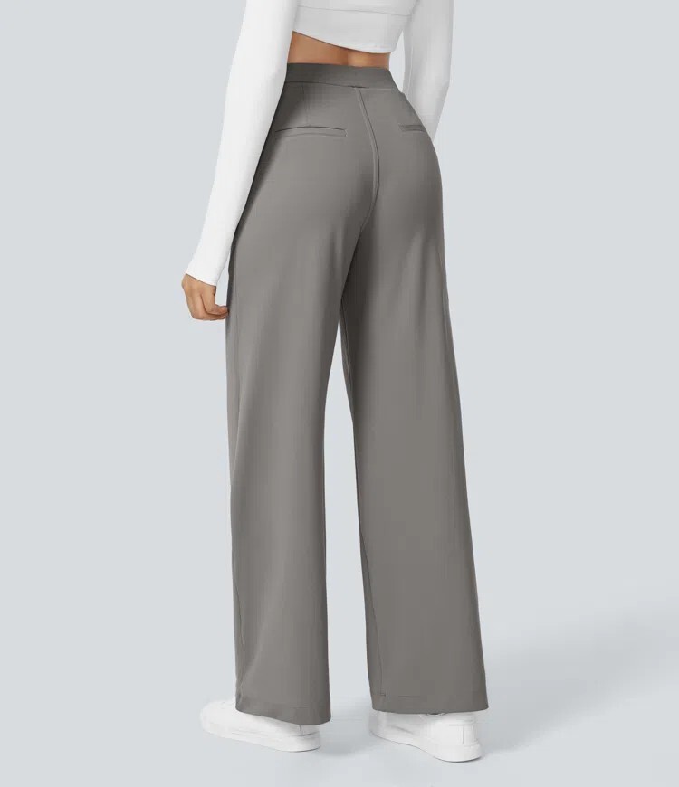 High-waisted Straight Leg Work Pants with Pockets