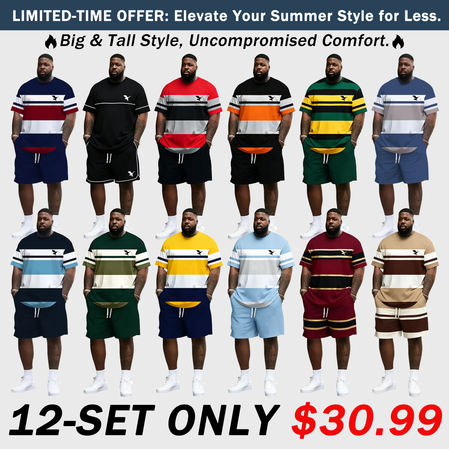 Men's Summer 2-Piece Set – Ultra-Breathable 3D Print Tee & Shorts, All-Day Comfort