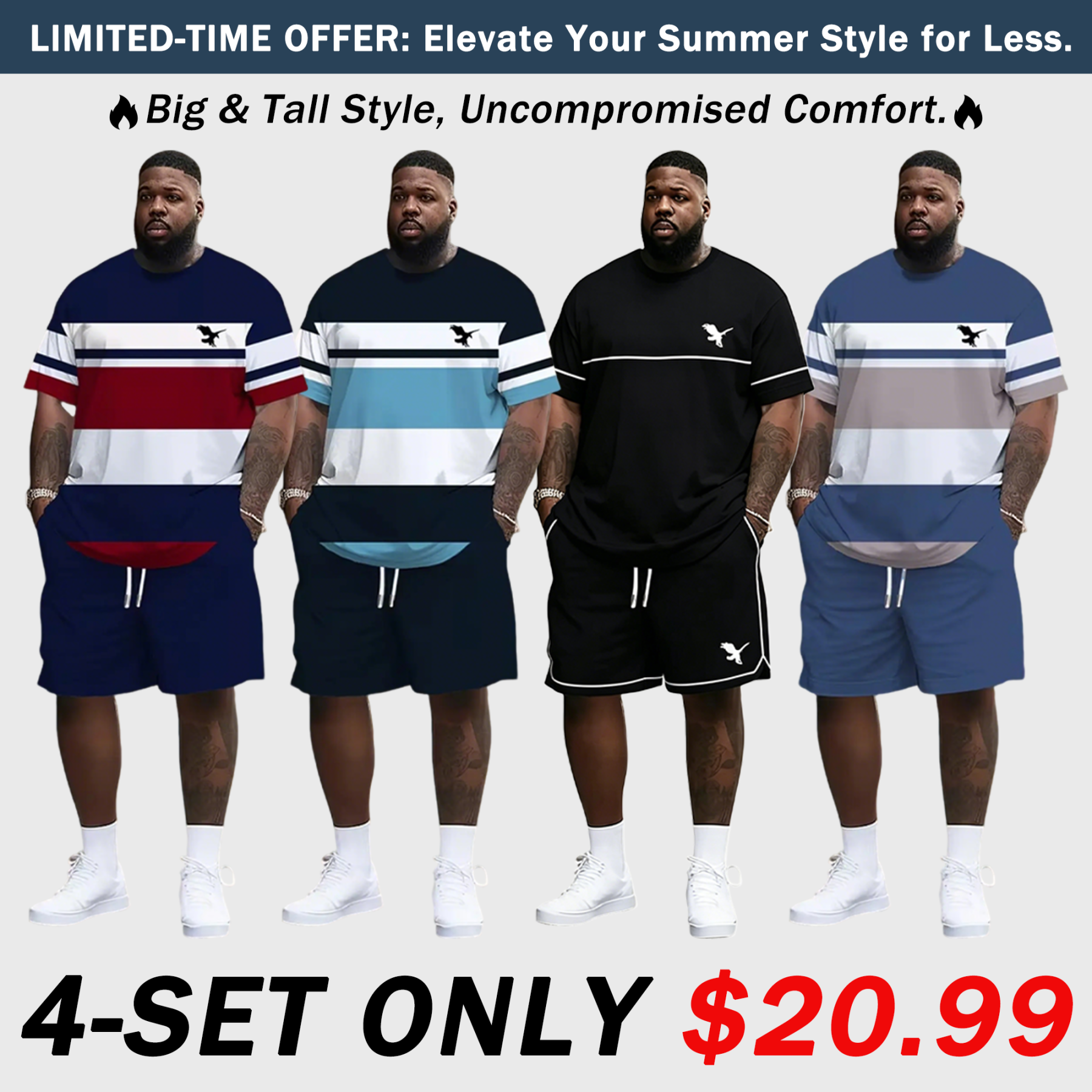 Men's Summer 2-Piece Set – Ultra-Breathable 3D Print Tee & Shorts, All-Day Comfort