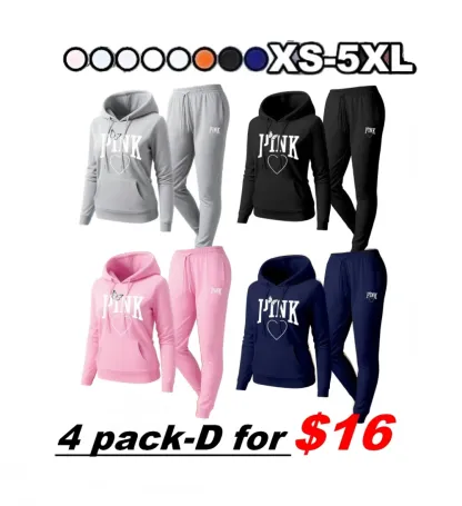 🔥Popular This Week🔥Women's Pink Heart Print Hair And Sunglasses Hoodie And Drawstring Track Pants Set