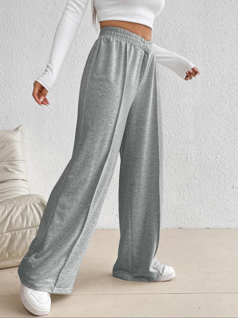 Women's Plain Elastic High Waist Wide Leg Sweatpants, Casual Comfy Trousers for Daily Wear Outdoor Sports, Women's Bottoms for Fall & Winter, Baggy Pants