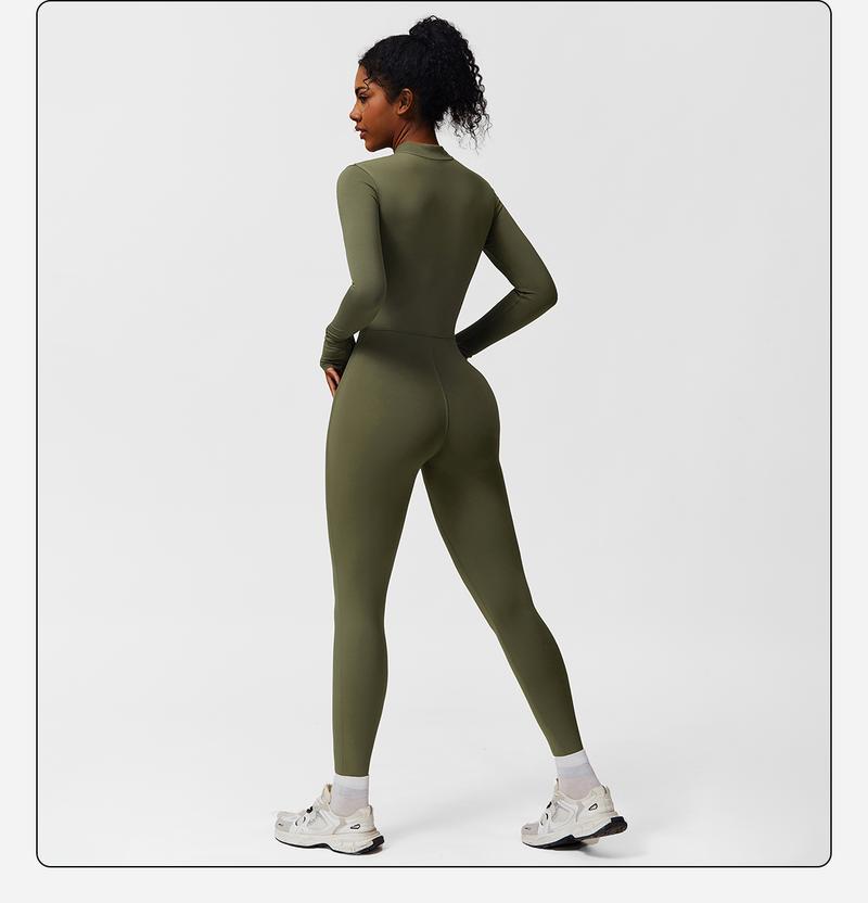 Women's Solid Zip-Up Skiing Jumpsuit by MFVIM - Casual Sporty Long-Sleeve Jumpsuit for Skiing and Cycling, Ladies' Activewear for Fall and Winter Workout Gym Clothing