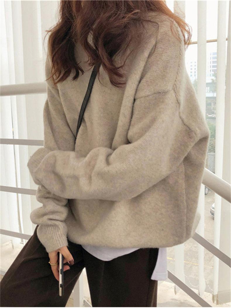 Women's solid color shoulder long sleeved pullover sweater, casual style fashionable round neck pullover, suitable for autumn and winter wear, women's knitted top for autumn and winter, women's sweater, women's daily wear knitwear.