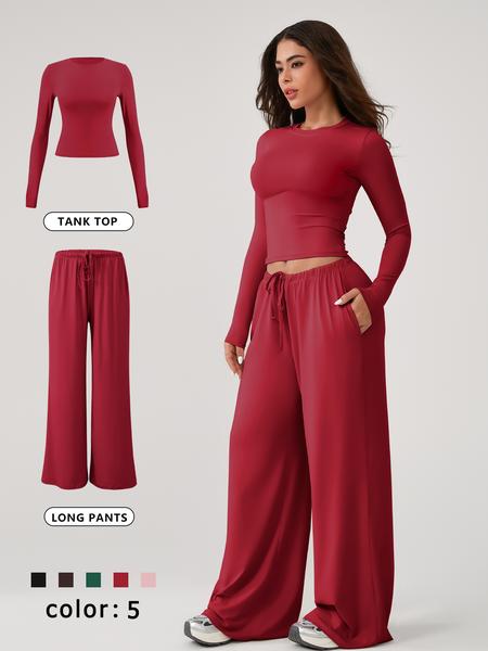 Two Piece Set Women's Home Clothing Set Soft and Skin Friendly Long Sleeved T-shirt Loose and Wide Leg Pants with Adjustable Drawstring Daily Leisure Travel Airport Travel Home Wear Women's Pajamas Set, Womenswear Two Piece Set Women's Home Clothing Set Soft and Skin Friendly Long Sleeved T-shirt Loose and Wide Leg Pants with Adjustable Drawstring Daily Leisure Travel Airport Travel Home Wear Women's Pajamas Set, Womenswear