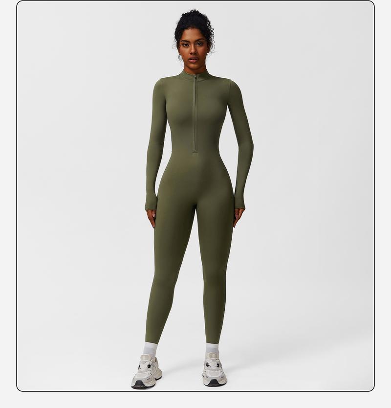 Women's Solid Zip-Up Skiing Jumpsuit by MFVIM - Casual Sporty Long-Sleeve Jumpsuit for Skiing and Cycling, Ladies' Activewear for Fall and Winter Workout Gym Clothing