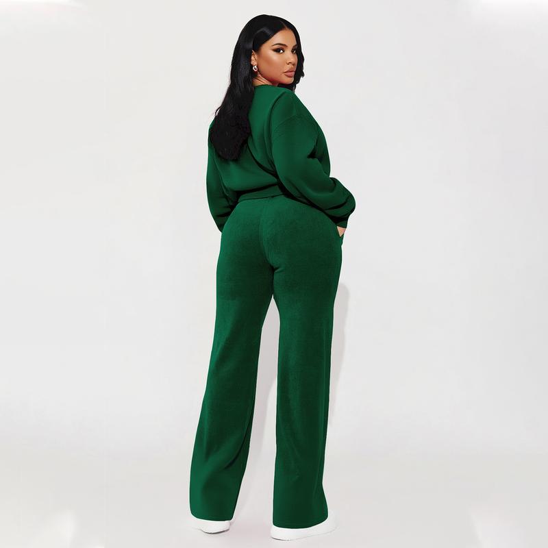 Women's Velvet 2-Piece Tracksuit Set with Pockets - Soft Korean Fabric, Comfortable Jogger Outfit for Casual & Travel