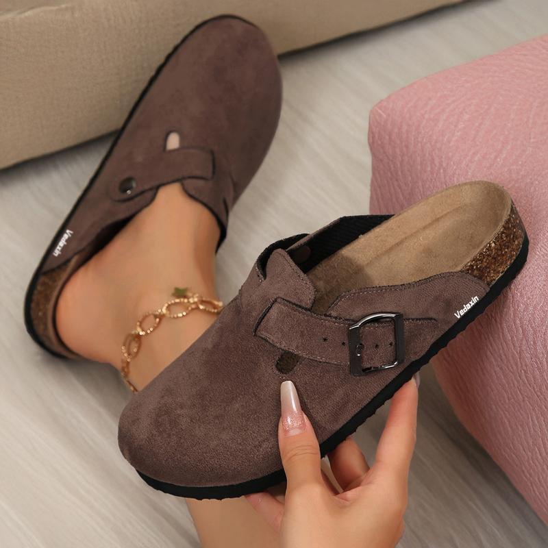 Women's Suede Clogs Leather Mules Cork Footbed Sandals Potato Shoes with Non-Slip Design