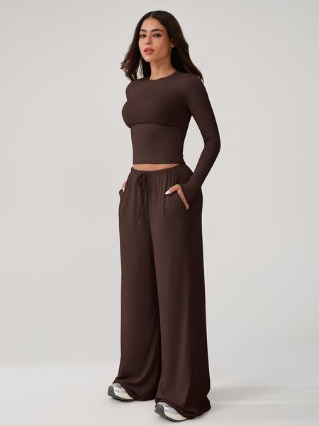 Two Piece Set Women's Home Clothing Set Soft and Skin Friendly Long Sleeved T-shirt Loose and Wide Leg Pants with Adjustable Drawstring Daily Leisure Travel Airport Travel Home Wear Women's Pajamas Set, Womenswear Two Piece Set Women's Home Clothing Set Soft and Skin Friendly Long Sleeved T-shirt Loose and Wide Leg Pants with Adjustable Drawstring Daily Leisure Travel Airport Travel Home Wear Women's Pajamas Set, Womenswear