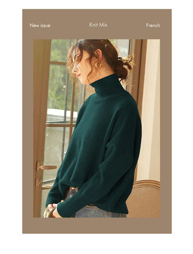 Autumn Winter Women's Knit Sweater High Neck Loose Casual French Style Elegant Simple Solid Color Pullover Long Sleeve Top