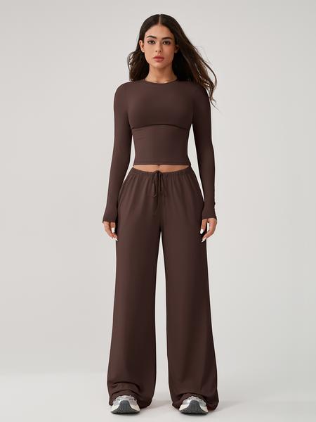 Two Piece Set Women's Home Clothing Set Soft and Skin Friendly Long Sleeved T-shirt Loose and Wide Leg Pants with Adjustable Drawstring Daily Leisure Travel Airport Travel Home Wear Women's Pajamas Set, Womenswear Two Piece Set Women's Home Clothing Set Soft and Skin Friendly Long Sleeved T-shirt Loose and Wide Leg Pants with Adjustable Drawstring Daily Leisure Travel Airport Travel Home Wear Women's Pajamas Set, Womenswear