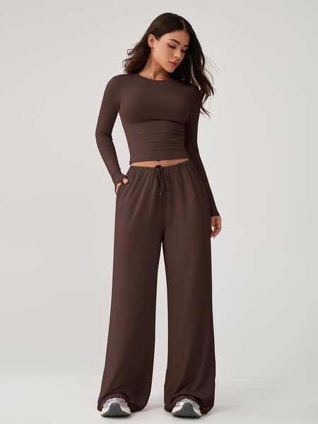 Two Piece Set Women's Home Clothing Set Soft and Skin Friendly Long Sleeved T-shirt Loose and Wide Leg Pants with Adjustable Drawstring Daily Leisure Travel Airport Travel Home Wear Women's Pajamas Set, Womenswear Two Piece Set Women's Home Clothing Set Soft and Skin Friendly Long Sleeved T-shirt Loose and Wide Leg Pants with Adjustable Drawstring Daily Leisure Travel Airport Travel Home Wear Women's Pajamas Set, Womenswear