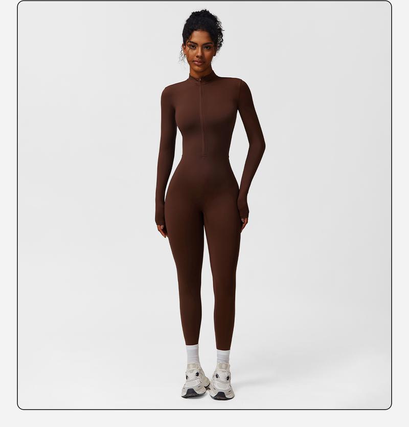 Women's Solid Zip-Up Skiing Jumpsuit by MFVIM - Casual Sporty Long-Sleeve Jumpsuit for Skiing and Cycling, Ladies' Activewear for Fall and Winter Workout Gym Clothing