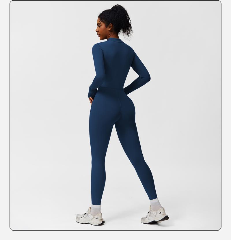 Women's Solid Zip-Up Skiing Jumpsuit by MFVIM - Casual Sporty Long-Sleeve Jumpsuit for Skiing and Cycling, Ladies' Activewear for Fall and Winter Workout Gym Clothing