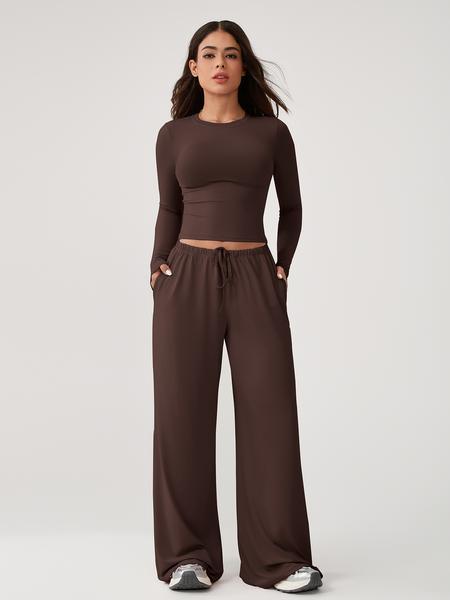 Two Piece Set Women's Home Clothing Set Soft and Skin Friendly Long Sleeved T-shirt Loose and Wide Leg Pants with Adjustable Drawstring Daily Leisure Travel Airport Travel Home Wear Women's Pajamas Set, Womenswear Two Piece Set Women's Home Clothing Set Soft and Skin Friendly Long Sleeved T-shirt Loose and Wide Leg Pants with Adjustable Drawstring Daily Leisure Travel Airport Travel Home Wear Women's Pajamas Set, Womenswear