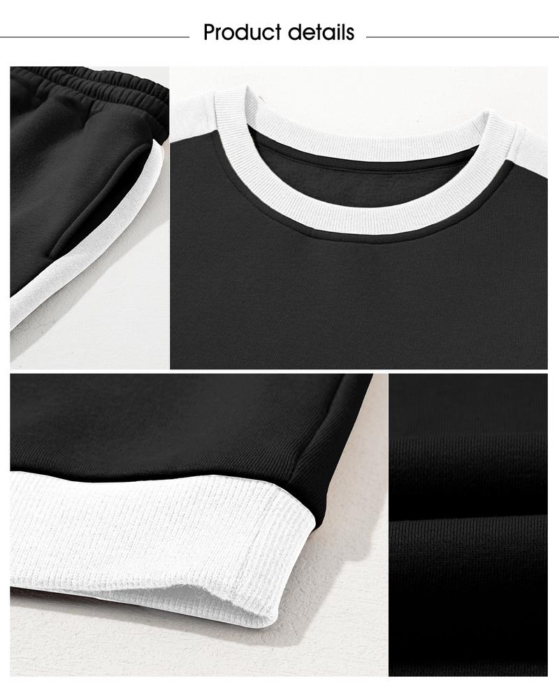 Aleumdr Women's 2 Piece Outfit Fleece Sweatsuit Casual Lounge Matching Sets Crewneck Loose Fit Cozy Sweatshirt & Straight Leg Sweatpants Womenswear Outdoorfun Clothes Chic