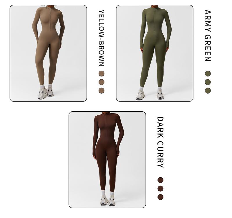 Women's Solid Zip-Up Skiing Jumpsuit by MFVIM - Casual Sporty Long-Sleeve Jumpsuit for Skiing and Cycling, Ladies' Activewear for Fall and Winter Workout Gym Clothing