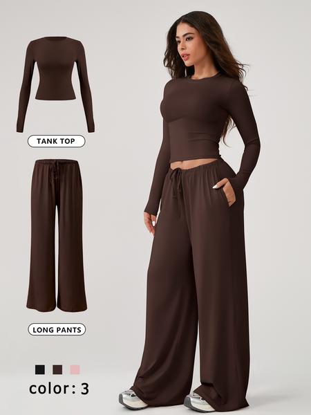 Two Piece Set Women's Home Clothing Set Soft and Skin Friendly Long Sleeved T-shirt Loose and Wide Leg Pants with Adjustable Drawstring Daily Leisure Travel Airport Travel Home Wear Women's Pajamas Set, Womenswear Two Piece Set Women's Home Clothing Set Soft and Skin Friendly Long Sleeved T-shirt Loose and Wide Leg Pants with Adjustable Drawstring Daily Leisure Travel Airport Travel Home Wear Women's Pajamas Set, Womenswear