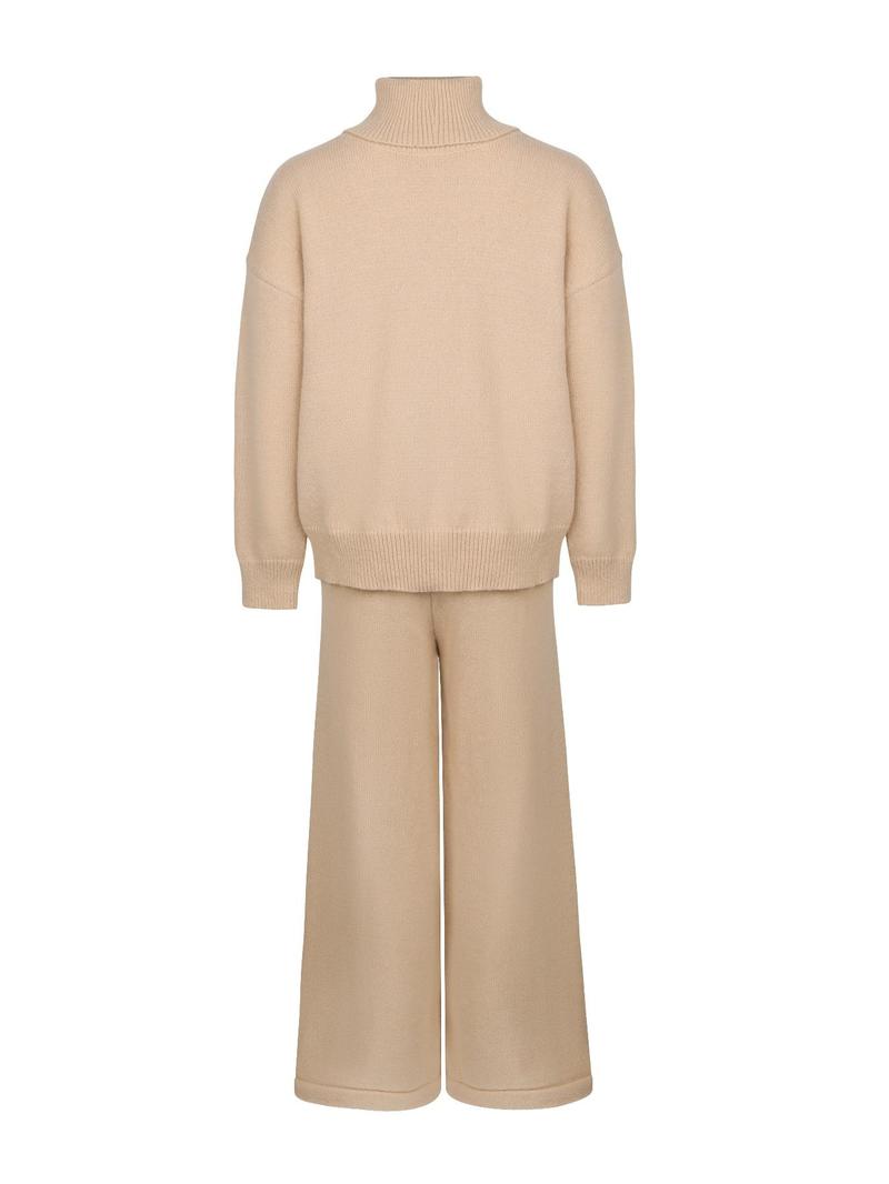 Women's Solid Turtleneck Tops & Wide Leg Pants Set, Casual Fashionable Cozy Long Sleeve Top & Trousers for Daily Casual Occasion Wear, Fall Clothes, 2 Piece Set, Women's Clothing for Fall, Downtown Girl Clothes