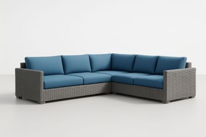 Divano angolare in polyrattan blu e grigio 260x260 cm