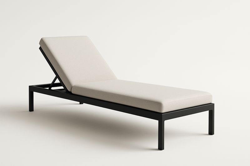 Lettino prendisole regolabile in metallo nero e tessuto beige 200cm