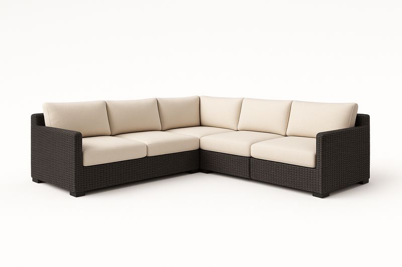 Divano Angolare in Rattan Sintetico Marrone con Cuscini Crema