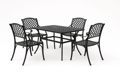 Set da Giardino in Metallo Nero Tavolo Rettangolare e Quattro Sedie