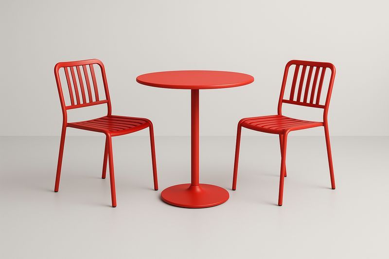 Set tavolo rotondo e 2 sedie in metallo rosso