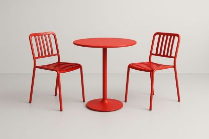 Set tavolo rotondo e 2 sedie in metallo rosso