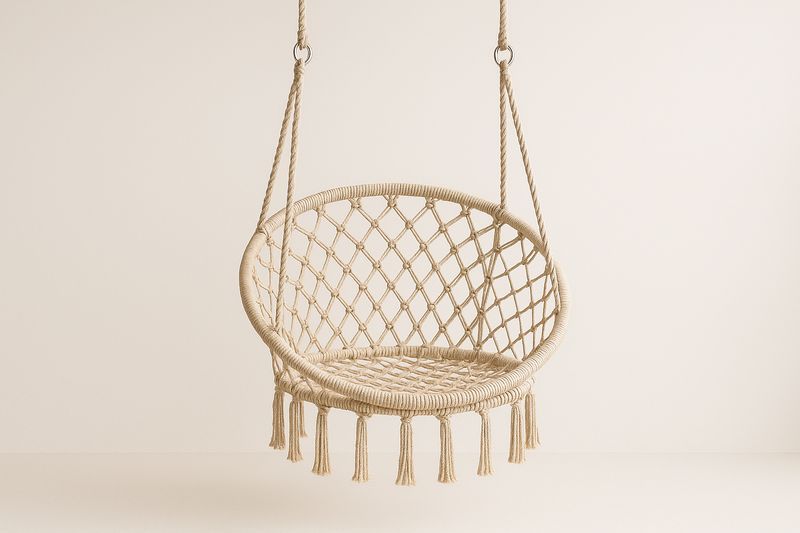 Sedia Sospesa Rotonda in Corda di Cotone Beige