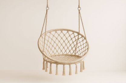 Sedia Sospesa Rotonda in Corda di Cotone Beige