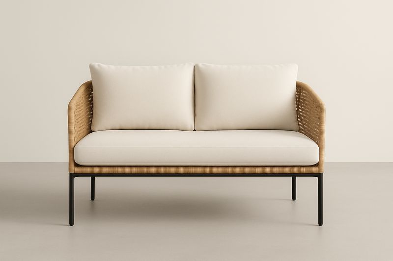 Divano Due Posti in Metallo e Fibra Sintetica Crema