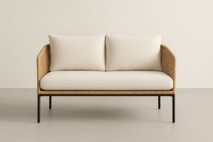 Divano Due Posti in Metallo e Fibra Sintetica Crema