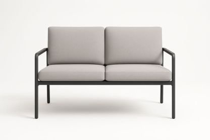 Divano 2 posti in metallo con cuscini grigi