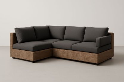 Divano angolare in rattan sintetico marrone e tessuto poliestere grigio 230x230 cm