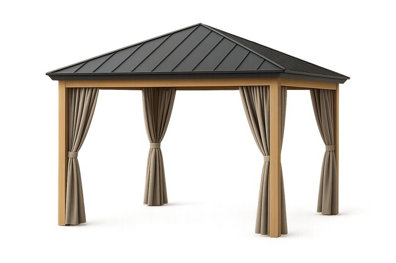 Gazebo in Legno e Metallo con Tende in Poliestere 300x300x260 cm