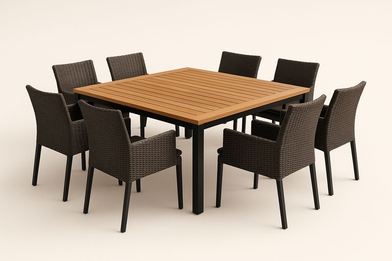 Set da Pranzo da Esterno 8 Sedie Tavolo Quadrato in Legno e Metallo