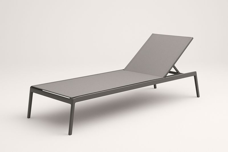 Chaise longue in alluminio grigio con schienale regolabile