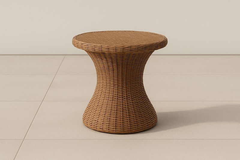 Tavolino Rotondo in Rattan Sintetico Marrone Ø50cm