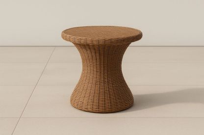 Tavolino Rotondo in Rattan Sintetico Marrone Ø50cm