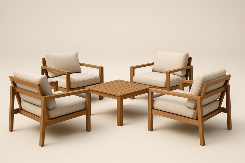 Set di mobili da giardino in legno e tessuto Beige