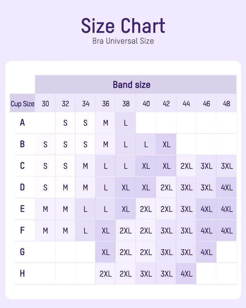 Size Chart — Bra Universal Size (Cup A-H x Band 30-48)