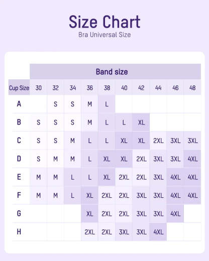 Size Chart — Bra Universal Size (Cup A-H x Band 30-48)