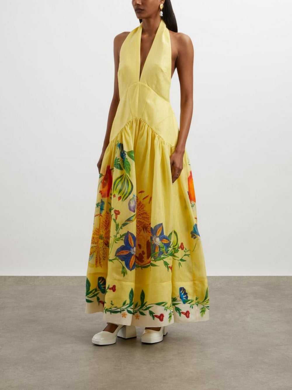 Halter neck patchwork print dress-thevervian