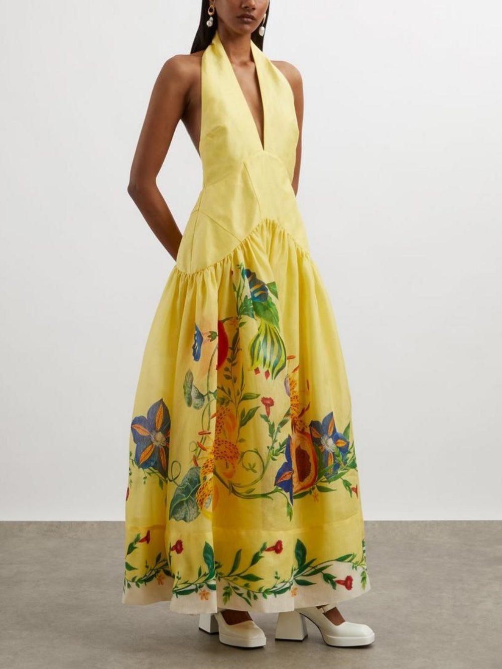 Halter neck patchwork print dress-thevervian